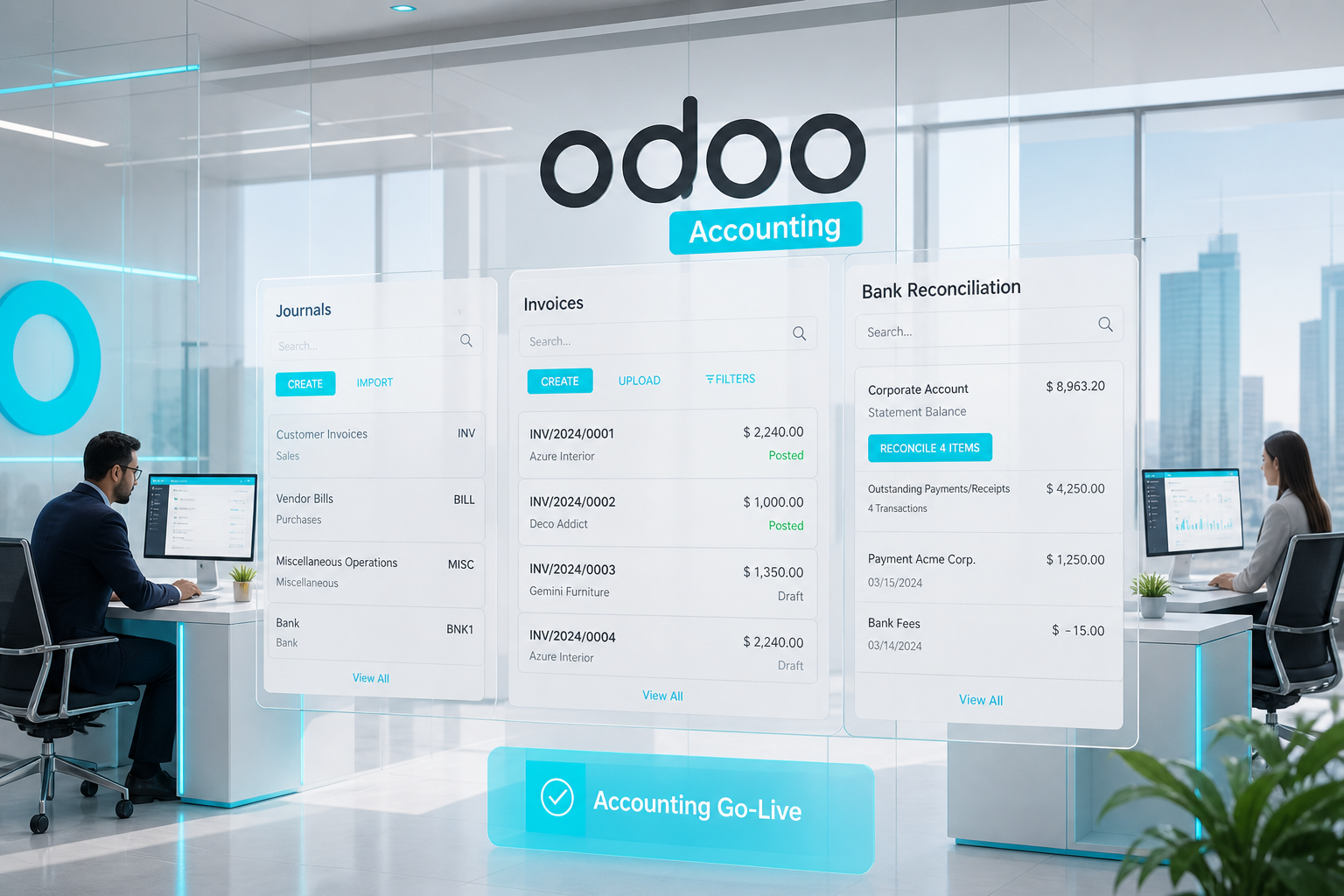 Odoo Accounting journals / invoices / bank rec