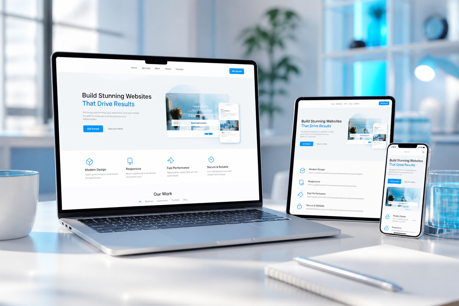 Modern responsive website design on laptop and tablet